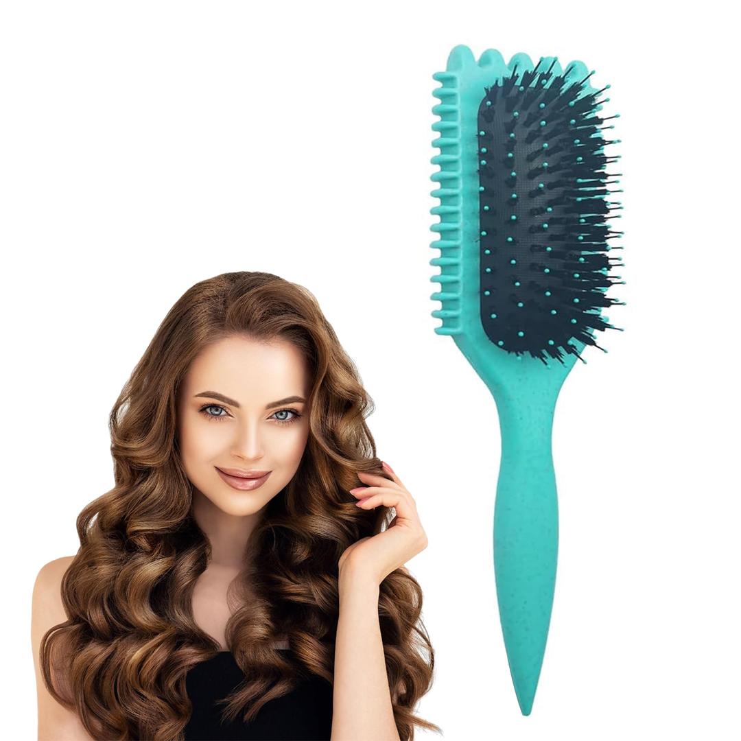 Curl Defining Brush, 2024 Newest Green Curly Hair Brush for Combing and Shaping Curls to Reduce Pulling, Flexible, Curl Enhancing, Unisex (green-1)