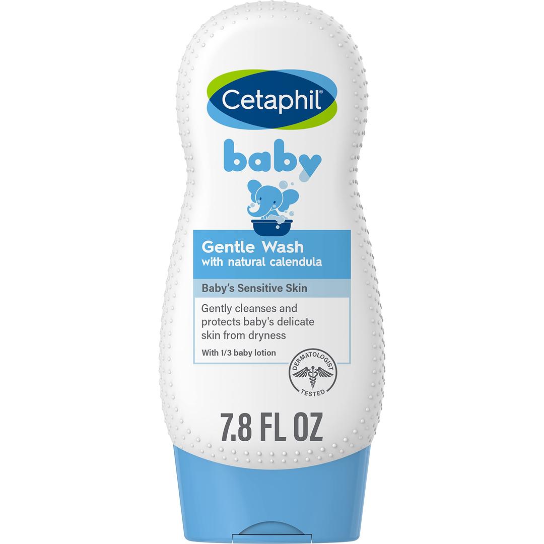 CetaphilBaby Body Wash with Half Baby Lotion, Gentle Wash with Organic Calendula, Soothes Dry, Sensitive Skin for Everyday Use, Gentle Fragrance, Soap Free, Hypoallergenic, 7.8oz