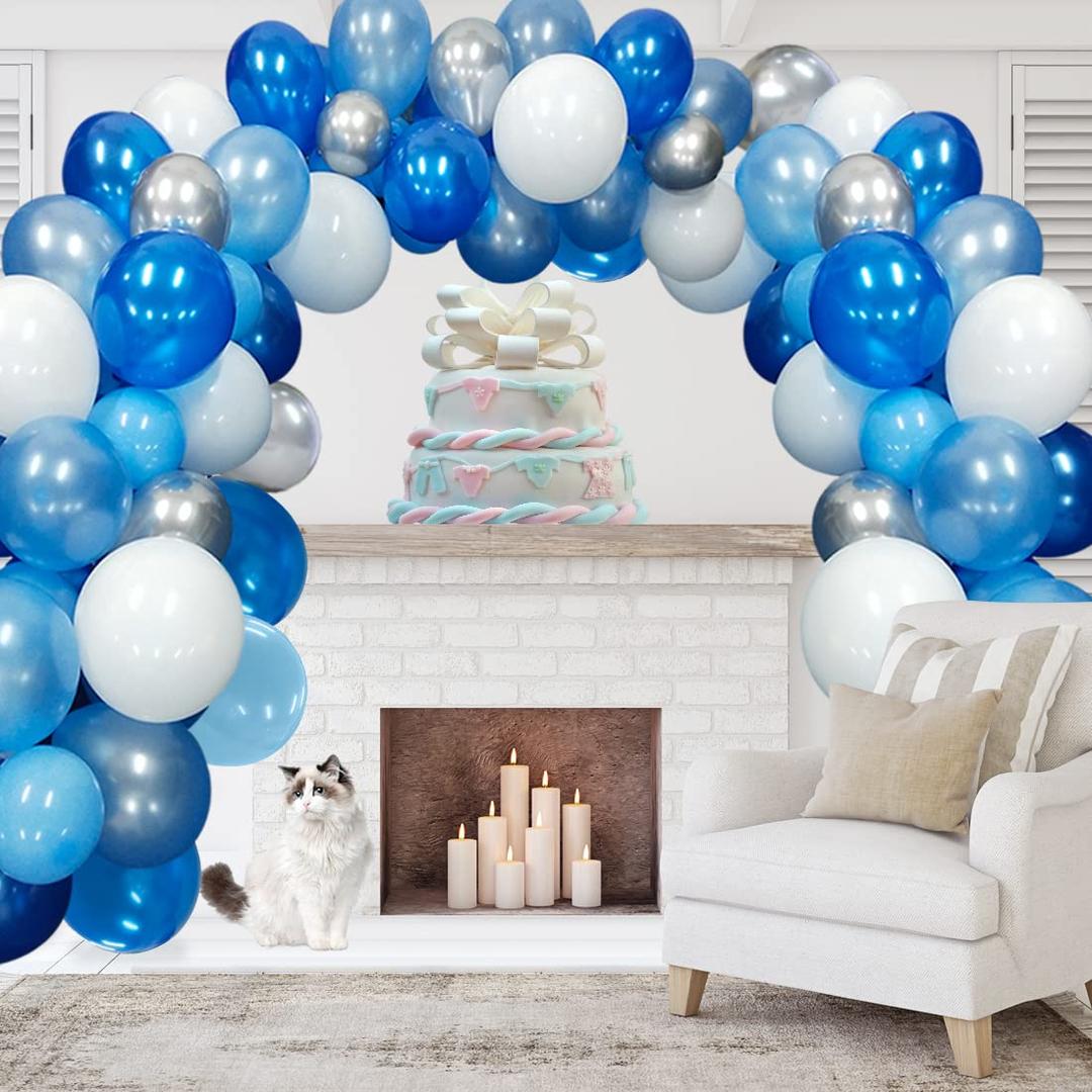 Blue Balloons Garland Arch Kit Blue Silver and White Balloons Blue Birthday Decorations Wedding Party Baby Shower Balloon Garland Kit Blue