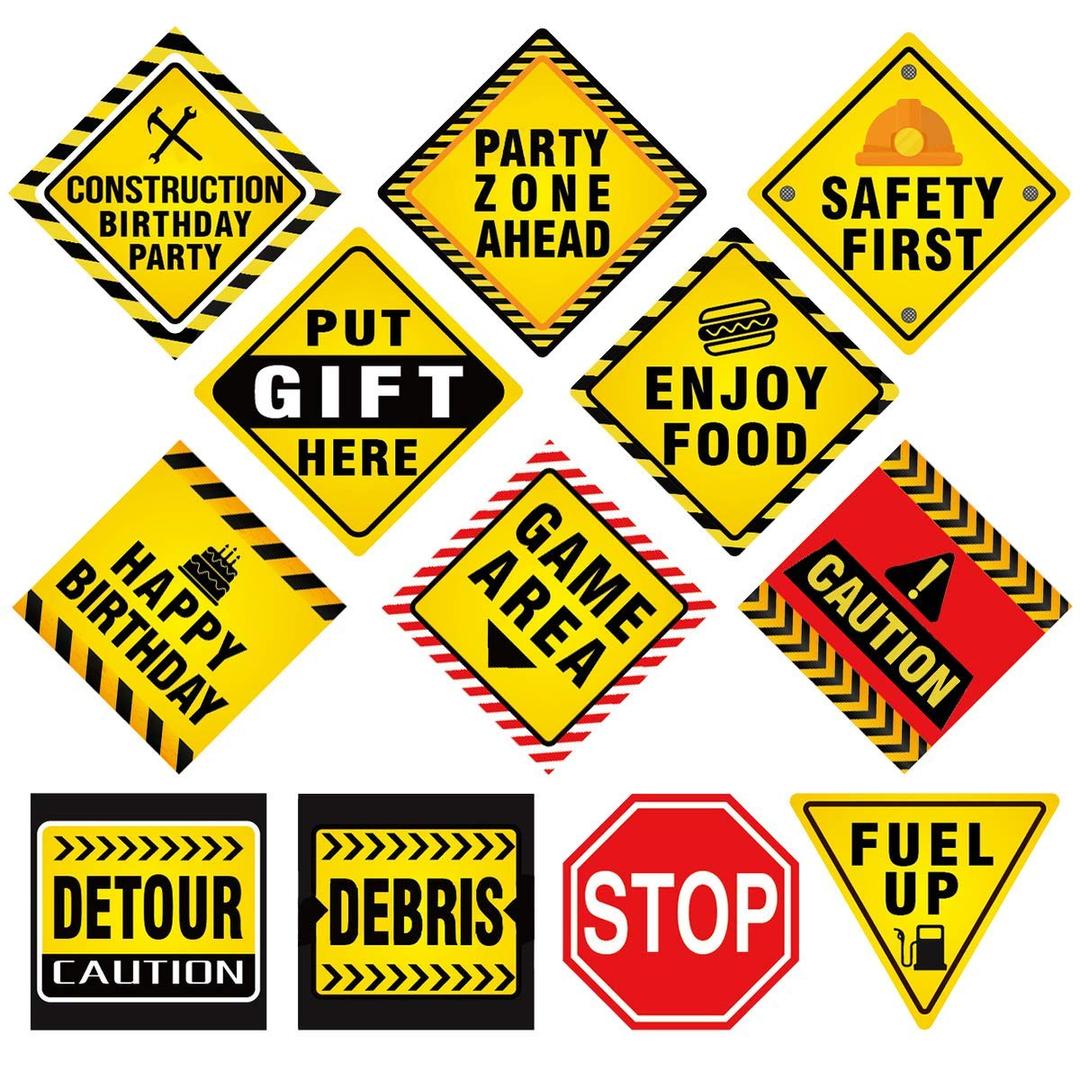 Construction Birthday Party Supplies Signs - 12 Construction Party Decorations Traffic Cutout Signs for Kids Construction Themed Party Boy's Birthdays Bedroom Decorations & Baby Shower