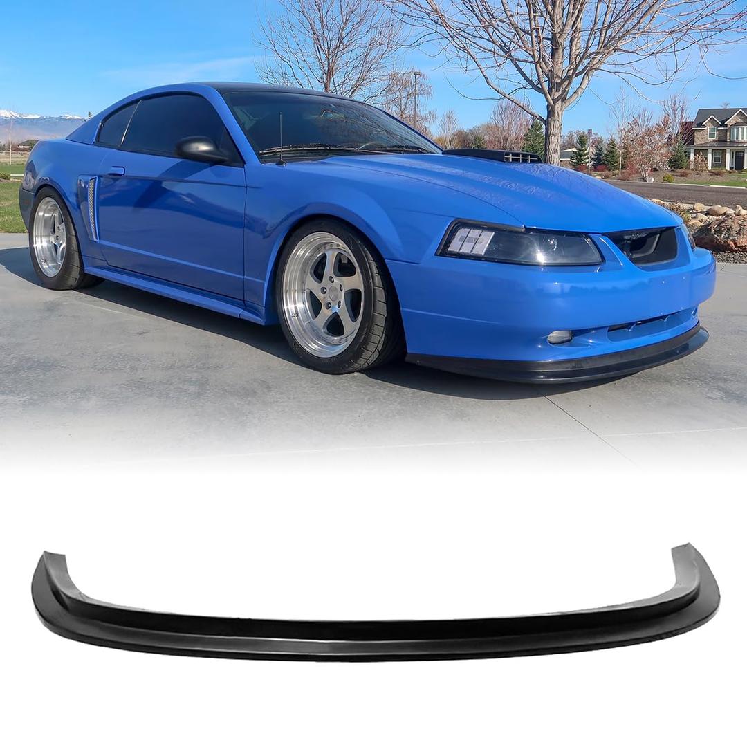 Front Bumper Lip Chin Spoiler, Compatible with 1999-2004 Ford Mustang, MDA Style Flexible Polyurethane(PU) Front Lower Splitter Protector, Unpainted Black