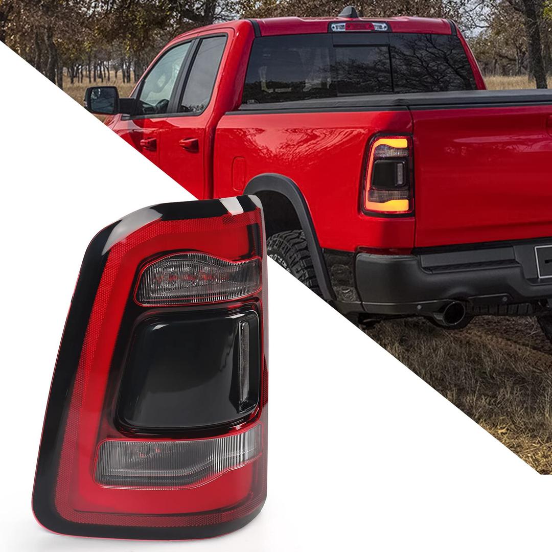 FIONE: For Dodge Ram 1500 Tail Light Assembly Without Blind Spot 2019-2022 LED Type & Red Lens Chrome Interior Left Driver Side Rear Light 55112993AD 55112993AB 55112993AC CH2800216