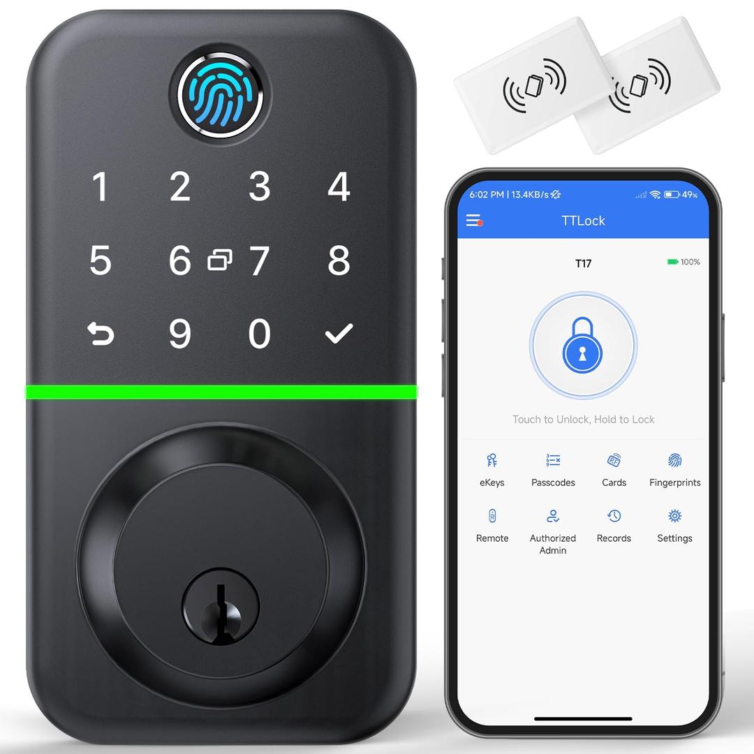 Smart Door Lock Deadbolt with Keypad: Keyless Entry Door Lock - Fingerprint Lock for Front Door - Electronic Lock with Bluetooth and APP Control - Waterproof IP66 for Outdoor