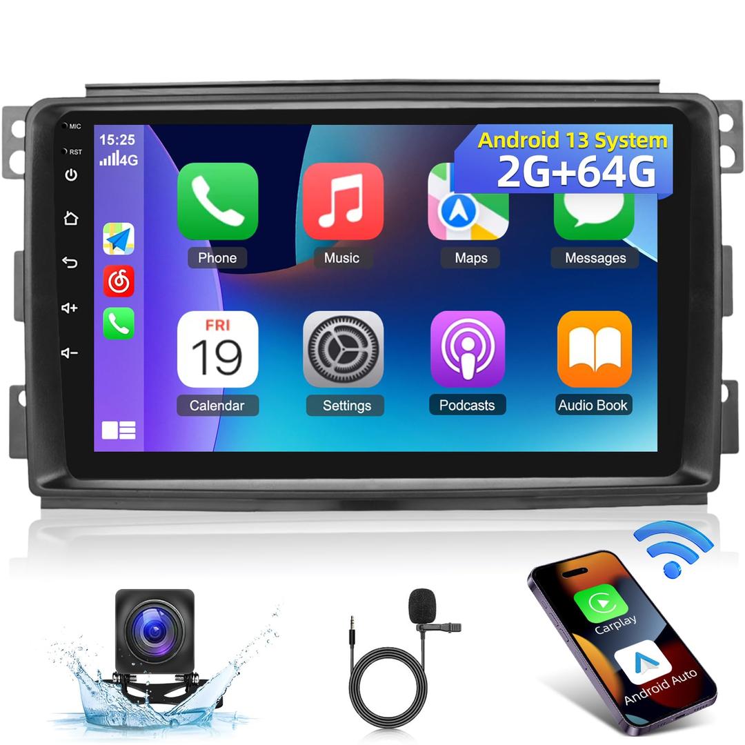 [2G+64G] Car Radio for Mercedes Benz Smart Fortwo 2005 2006 2007 2008 2009 2010, 9 inch Android 13 Touch Screen Fortwo Stereo, Carplay/Android Auto/Bluetooth/WiFi + AHD Backup Camera