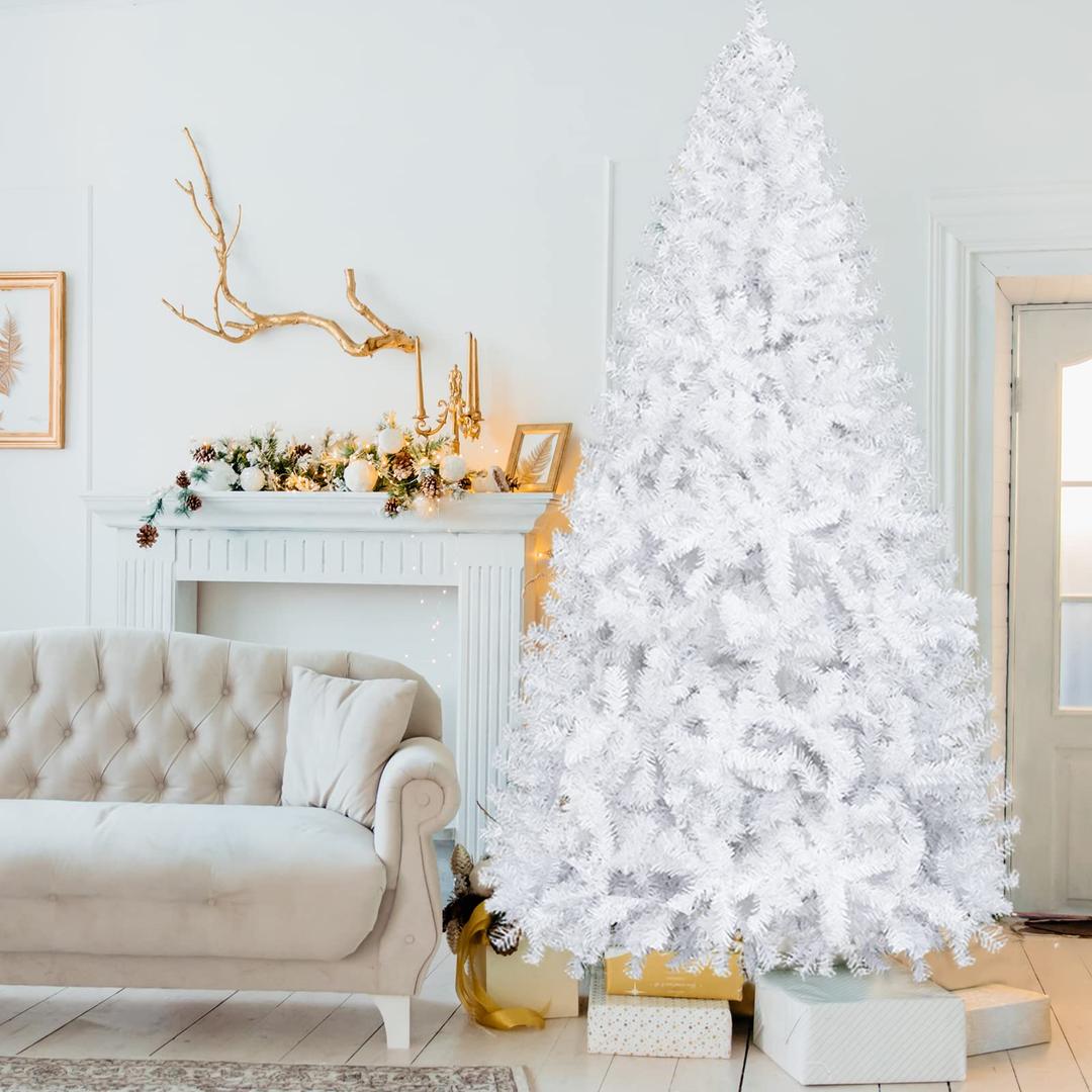 Karl home 7ft White Artificial Christmas Tree, Classic Spruce Tree with Sturdy Metal Stand for Home, Office, Party Festival Holiday Decoration,1349 PVC Branch