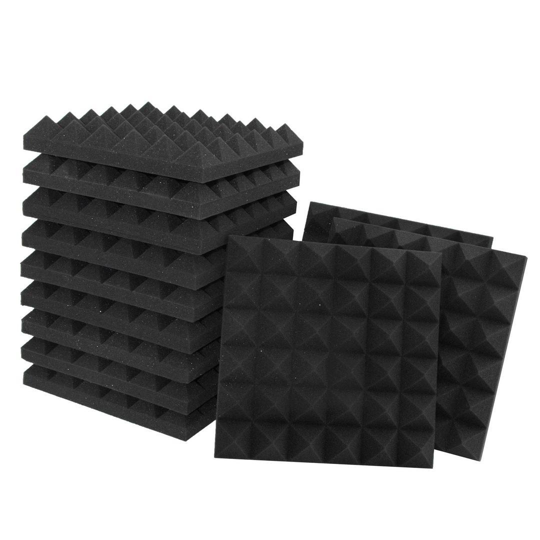 Acoustic Panels - 12 Pack Set 12x12x2 Inches Black Pyramid Acoustic Foam, Fire-Proofed Soundproof Wall Panels, 25kg/cbm Sound Proof Foam Panels ， Sound Panels for Recording Studio and Music Room