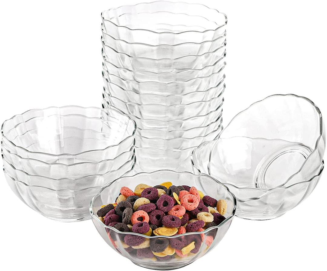 Jucoan 18 Pack 12cm Small Glass Bowls, Clear Glass Salad Bowls with Flower Pattern, 9 oz/250 ML Stackable Glass Prep Bowls for Dessert, Dips, and Snack Dishes