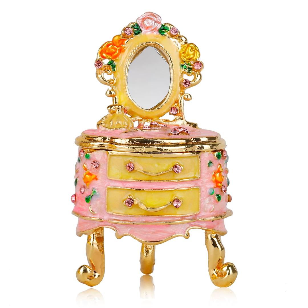 SEVENBEES Small Fairy Dresser Jewelry Boxes Pink Girls Dresser Figurines Collectibles Trinket Box Hinged for Women