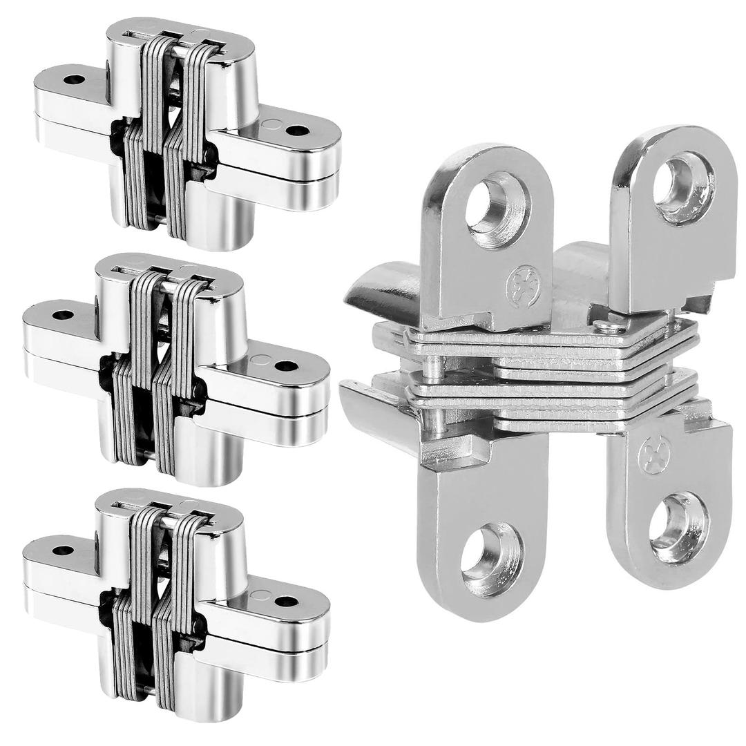 Hidden Door Hinges Invisible 4 Pack Concealed Cross Hinge 180 Degree Invisible Hinges for Hidden Door,Cabinets, Wooden Box, Buffet