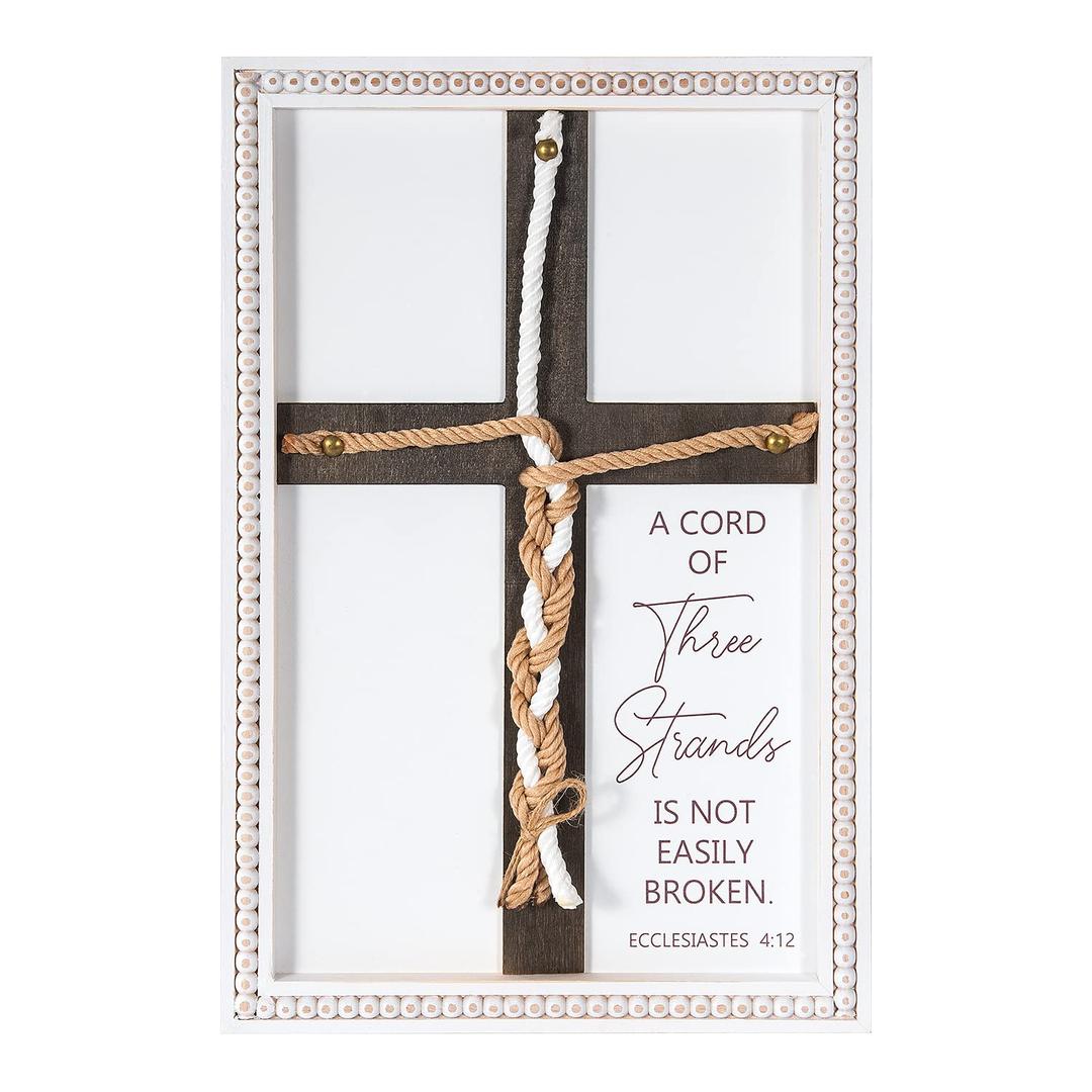 LakWilows A Cord of Three Strands Wedding Signs for Ceremony, Wedding Bible Wooden Cross, Anniversary Religious Marriage Gifts for Couple, Parents, Christian