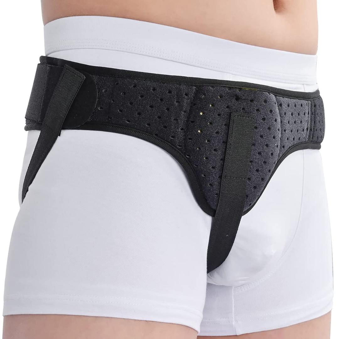 Bias&Belief Hernia Belt for Men Hernia Support Truss for Inguinal Groin Hernias Left Or Right Side Waist Strap Inguinal Hernia Support with Removable Compression Pads,L,Black