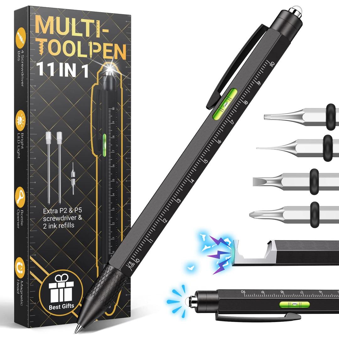 DMHGifts for Men Multitool Pen - Stocking Stuffers for Men 11 in 1 Cool Tool Gadgets Unique Christmas Birthday Gift for Women Boyfriend Husband Who Have Everything Construction Carpenter Engineer