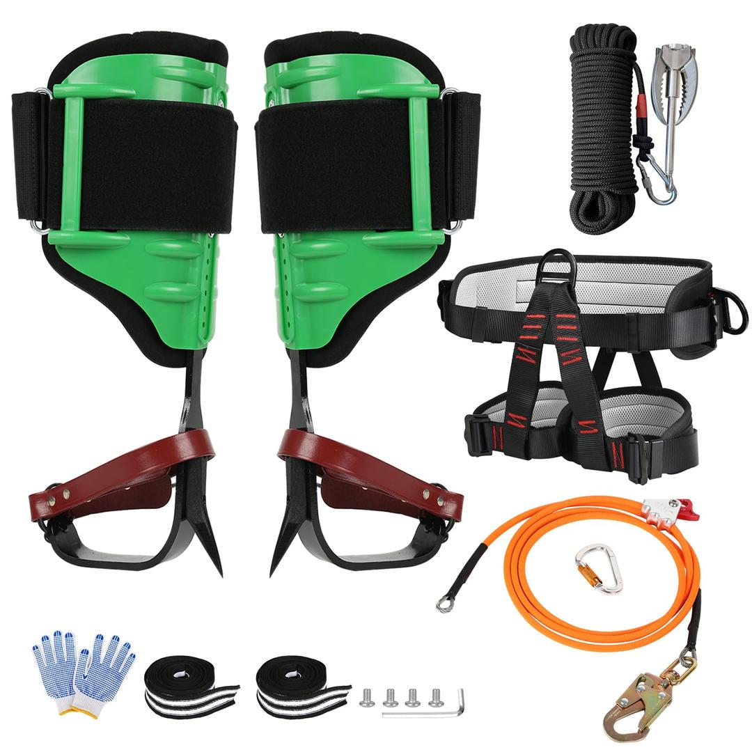 Tree Climbing Gear Kit, Tree Climbing Spikes with Climbing Belt, Steel Wire Core Flip Line and Grappling Hook with 20m Rope, Tree Climbing Kit Tools with Triple Lock Lanyard Adjuster