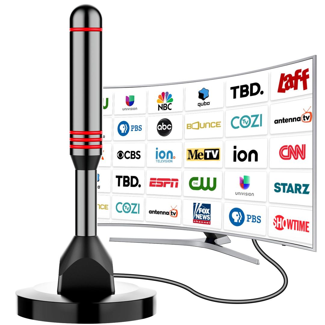 TV Antenna, 2024 Digital TV Antenna for Smart TV Indoor with Strong Magnetic Base, 360°&Long Range Reception TV Antenna for Local Channels, Easy Installation Antenna for TV Without Cable (5.5 in)