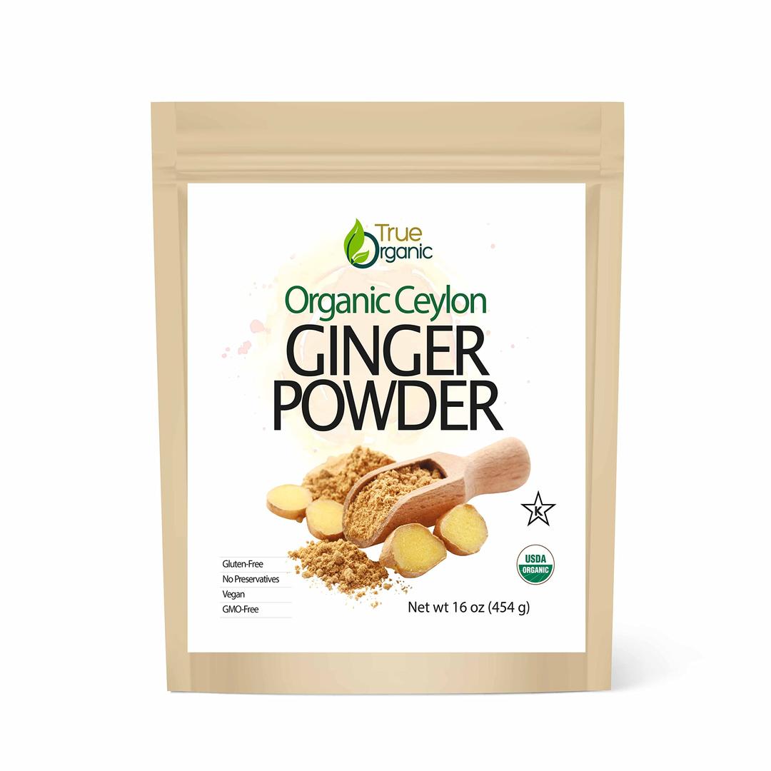 True Organic Ceylon Ginger Powder, 1 Pound Bulk Bag, Certified Organic, USDA & Kosher Certified, Non-GMO, Organic Ginger Powder, Ground Ginger, Pure Ceylon Quality