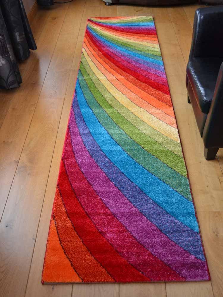 Candy Multicoloured Rainbow Design Rug. Available in 6 Sizes (67cm x 120cm)