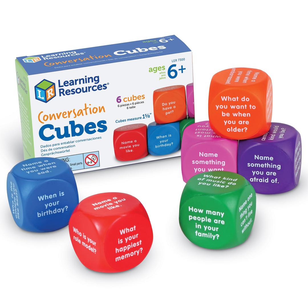 Learning ResourcesConversation Cubes - 6 Pieces, Ages 6+ Foam Cubes for Social Emotional Learning, School Counselor Supplies, Speech Therapy Toys, Ice Breaker Cubes