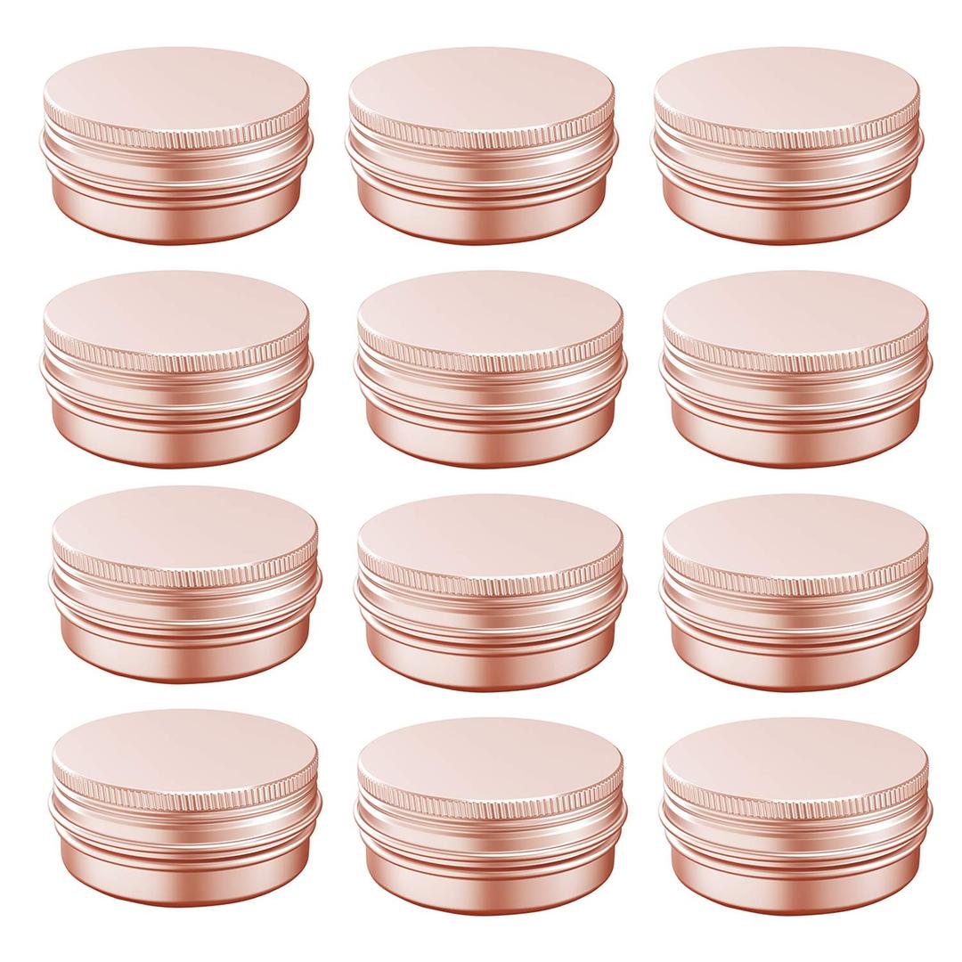 0.5 oz Aluminum Tin Jar with Screw Cap Refillable Container for Cosmetic, Lip Balm, Cream, Rose Gold 12 Pcs.