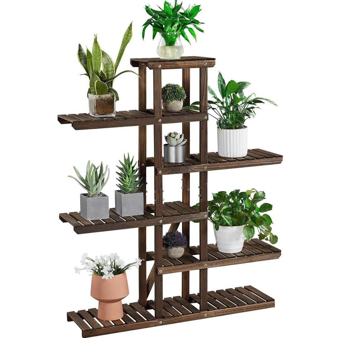 Yaheetech Flower Display Stand Plant Shelf Wood Plant Indoor Outdoor Plant Holder Plants Holder Ladder Plant Rack for Garden, Balcony, Patio, Corner, Window, Living Room Brown