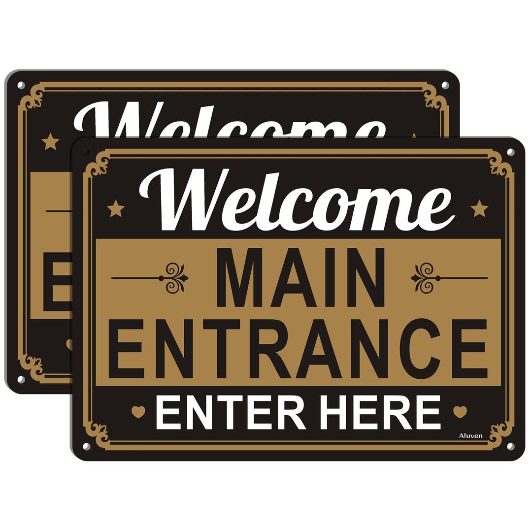 Welcome Main Entrance Enter Here Signs 14 x 10 Inches Welcome Enter Here Signs Main Entrance Signs Enter Here Signs Welcome Signs, Rust Free Aluminum, Weatherproof, Easy to Install, 2 Pack