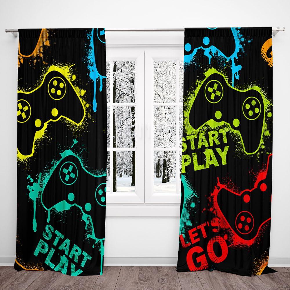 82x84 Inches Neon Gamepad Game Window Curtains Start Play Teen Boys Modern Gaming Video GameRoom Bedroom Living Room Decorations Home Window Treatments Drapes 2 Panel