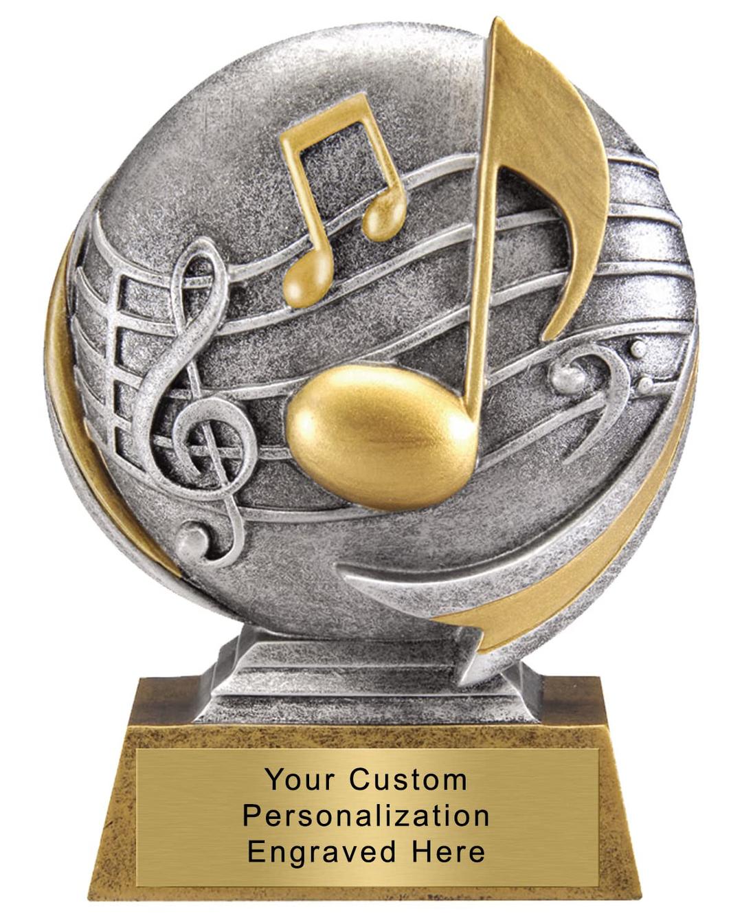 Music Award - 5 inch Music Trophy with Custom Engraved Plate