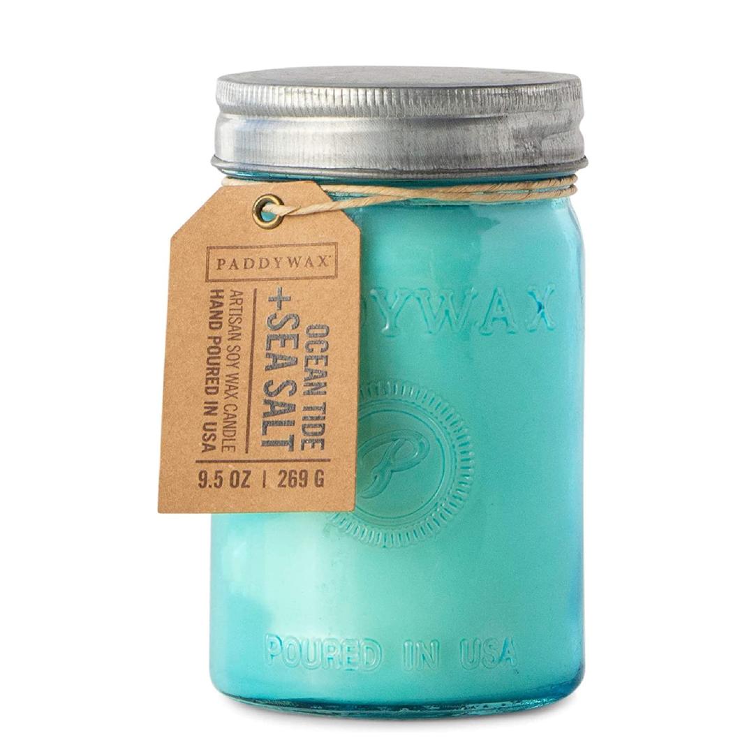 Paddywax Scented Relish Collection Soy Wax Artisan Candle in Glass Jar with Lid, 9.5-Ounce, Ocean Tide + Sea Salt