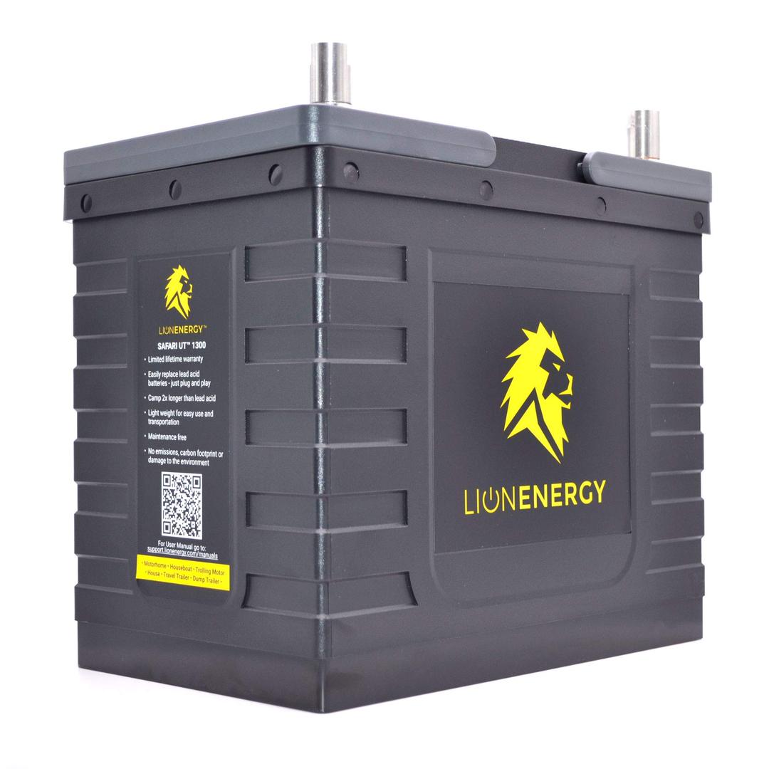 Lion Energy- Safari UT 1300 LiFePO4 Deep Cycle Battery - 105Ah 12v with 1,344WH and a Built-in BMS - 3500+ Deep Cycle Rechargeable Battery - Perfect for RV/Camper, Marine, Overland/Van