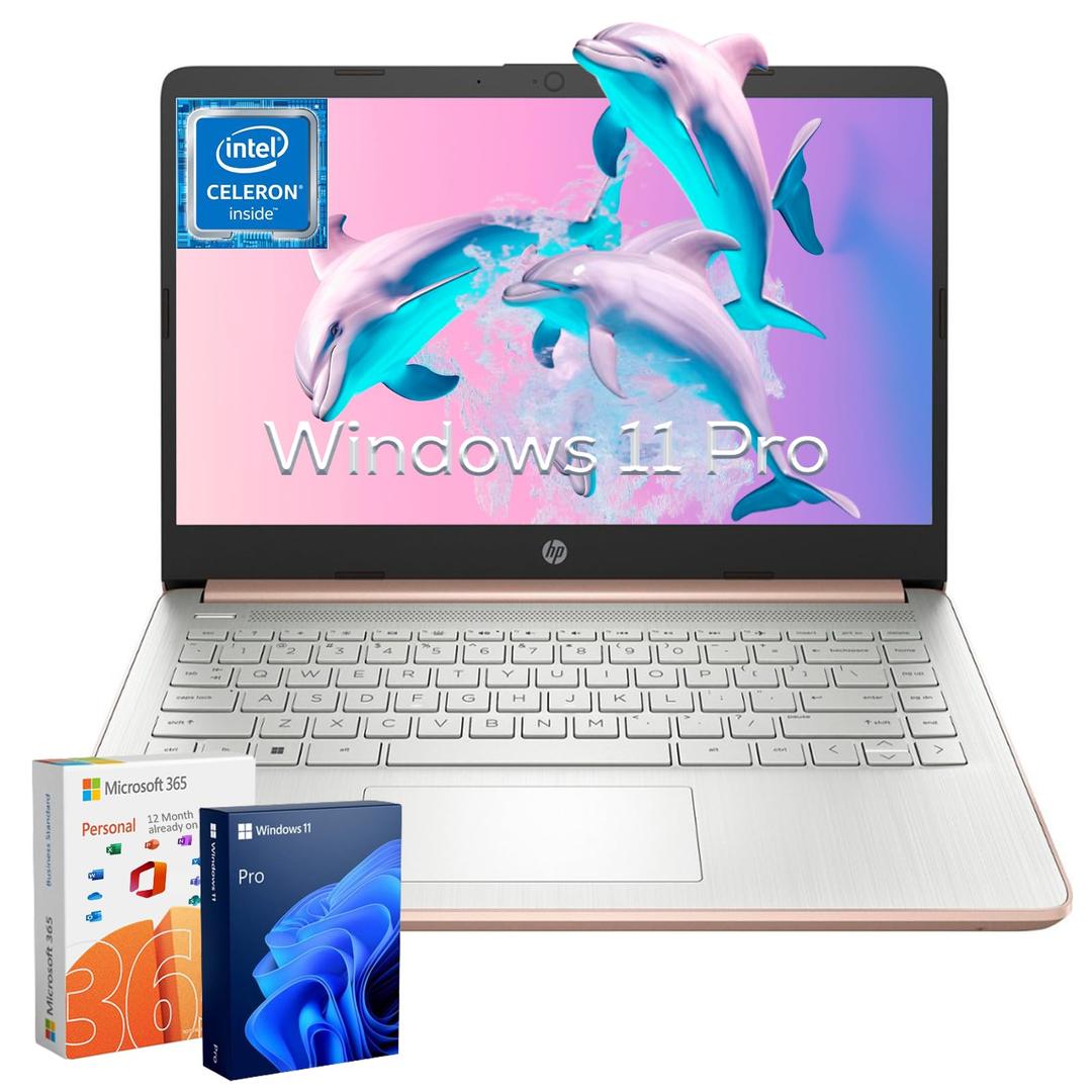 HPUltra-Thin Everyday Laptop Notebook - Windows 11 Pro & 1-Year Microsoft 365, 8GB RAM, 384G Storage(128G eMMC+256G SD Card), Intel Quad-Core CPU, 14" Anti-Glare HD Display, Webcam, Long Battery Life