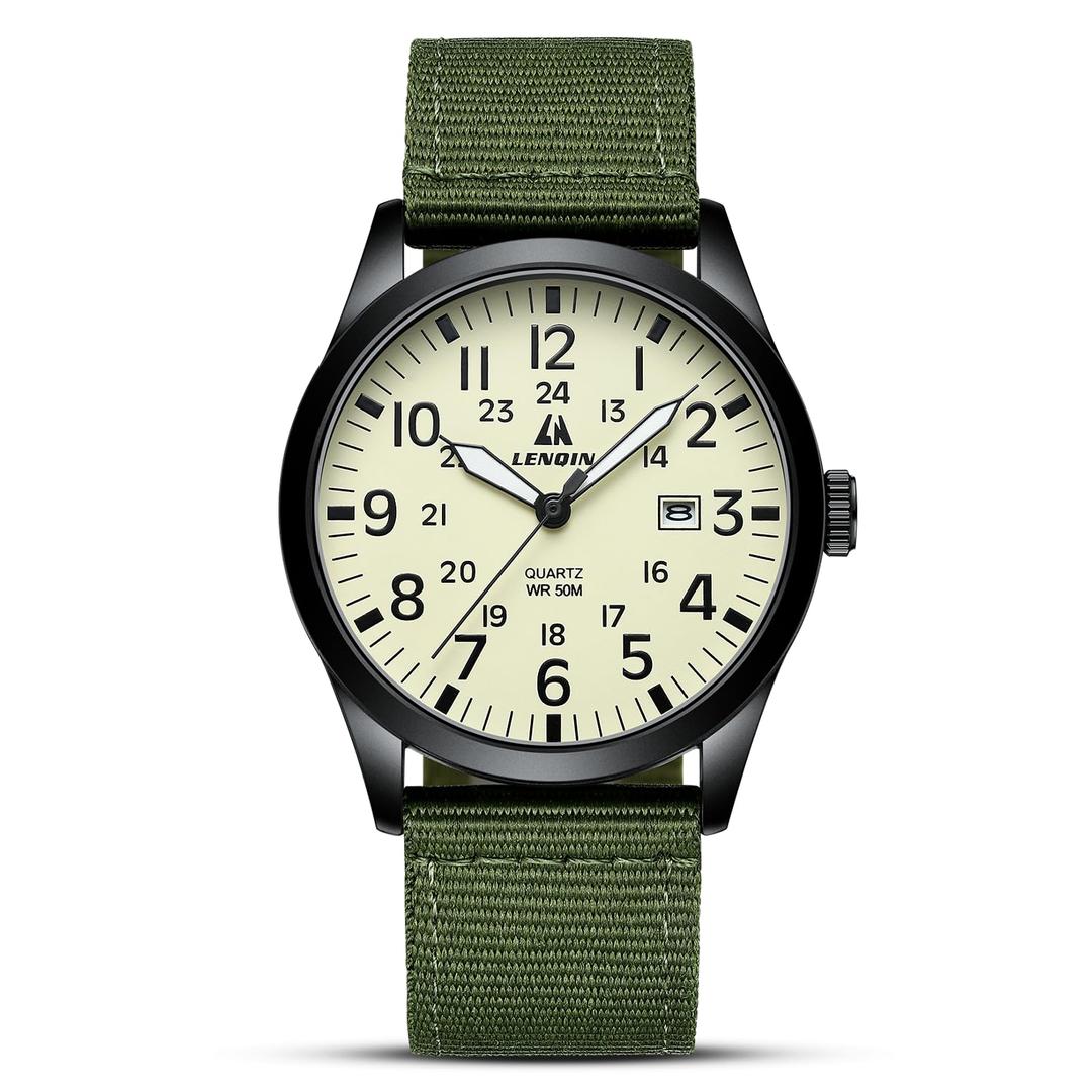 LN LENQINMens Watches Military Watch Field Watch Analog Quartz Watches for Men Waterproof Wrist Watches with Date Nylon Band Army Tactical Sports Watch