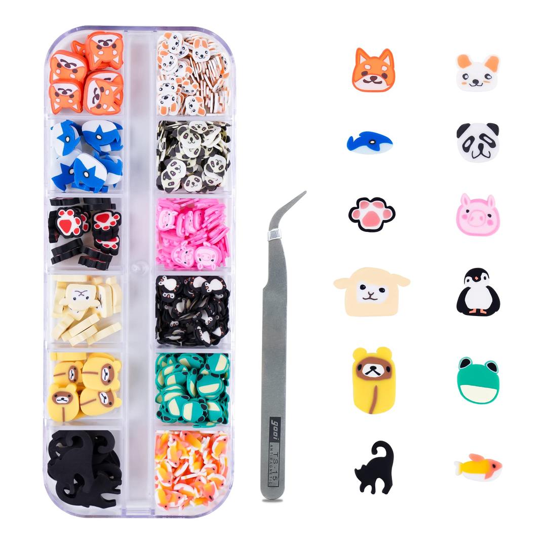 Nail Art Handcrafted 3D Charm Soft Polymer Clay Slices Cartoon Animal, for Epoxy Resin Fashion DIY Manicure Sequins Decoration Assorted Flake Design Slime Making Kit