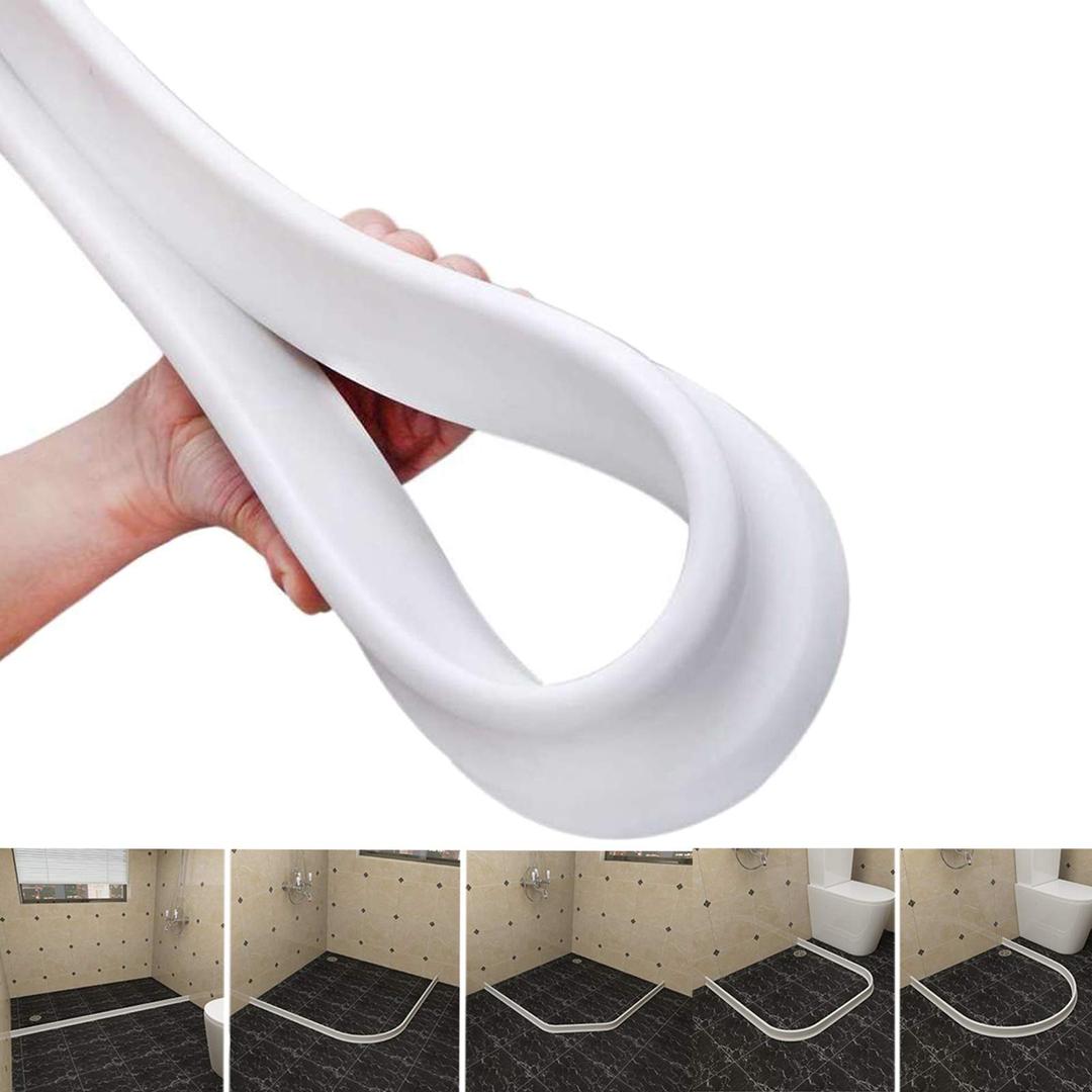 Silicone Wet Room Bathroom Floor Seal Screen Door Seal Strip Shower Dam Prevents Overflow of Water | Waterproof Self-Adhesive and Bendable Waterproof Strip for Wet and Dry Separation (White-40inch)