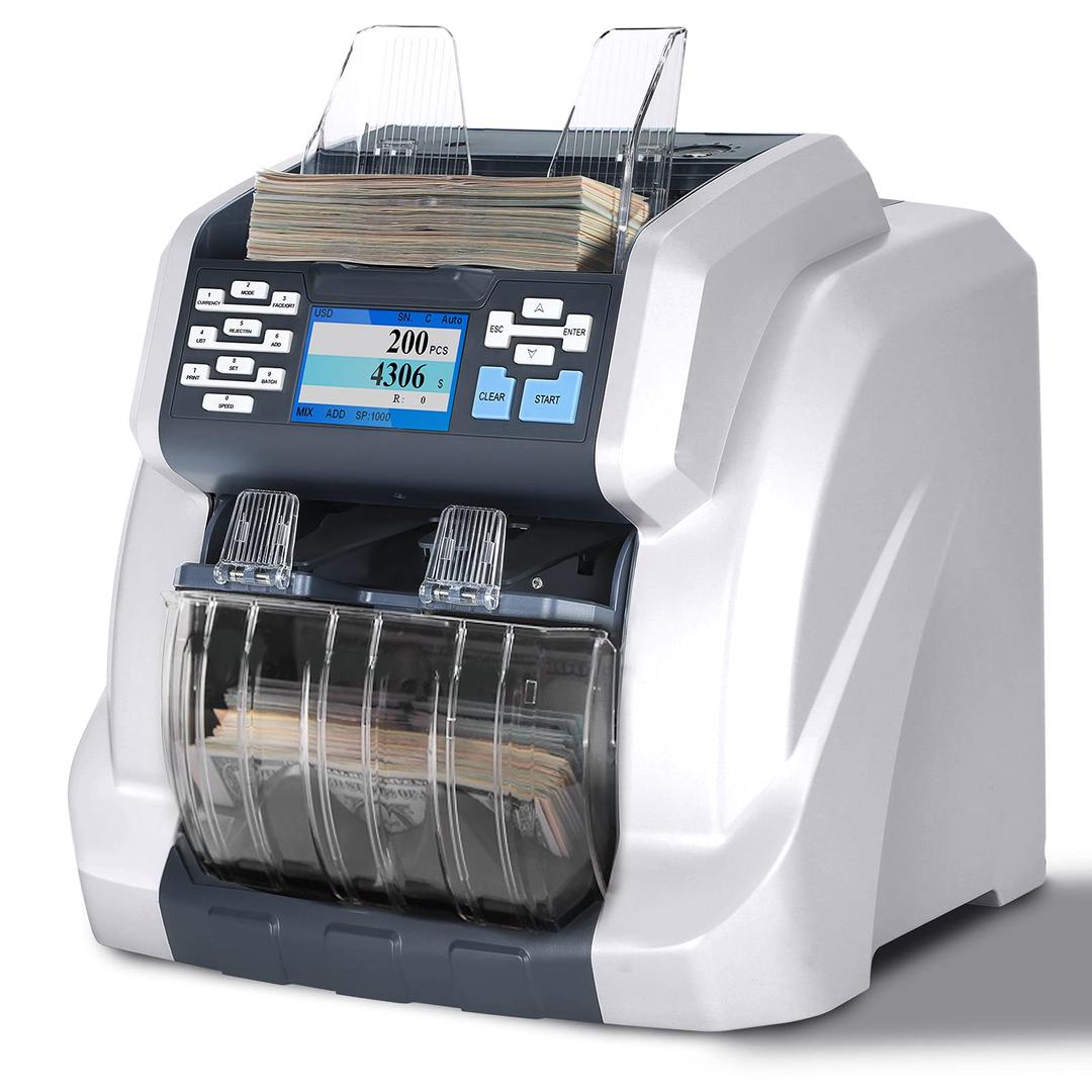 Ribao BCS-160 Two-Pocket Mixed Denomination Money Counter, Bank Grade Multi Currency Cash Bill Counter & Sorter with Reject Pocket Serial Number 2-Year Warranty