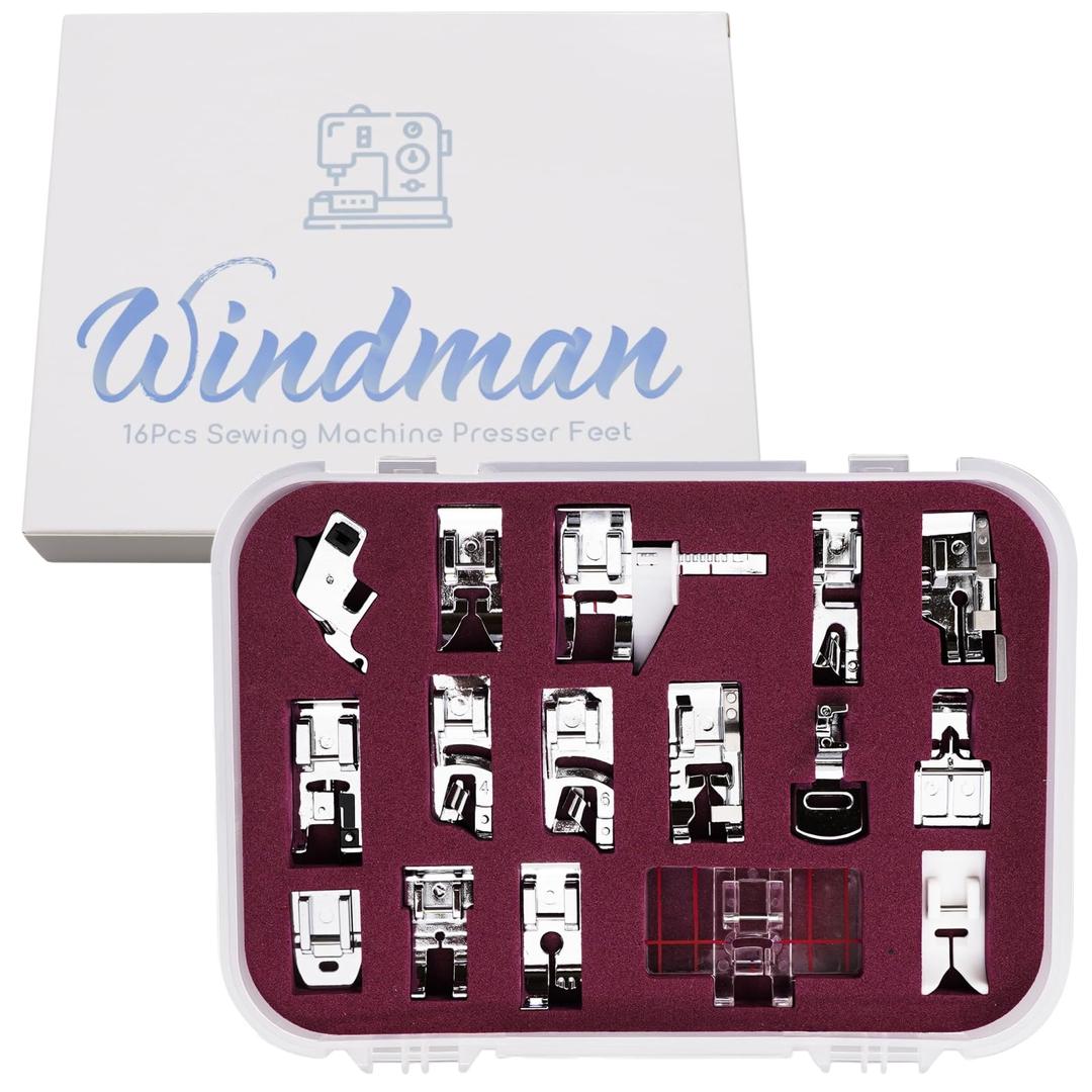 WindmanPresser Feet Set 16Pcs includes 16Pcs Most Common Used Sewing Foot, Low Shank Adapter and Manual for Brother, Singer, Babylock and Most Low Shank Sewing Machine Use