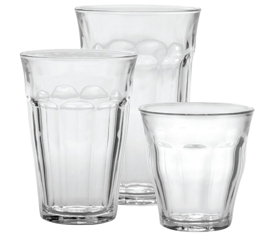 Duralex CC1/18 Made In France Picardie 18-Piece Clear Drinking Glasses & Tumbler Set: Set includes: (6) 8-3/4 oz, (6) 12 -5/8 oz, (6) 16-7/8 oz