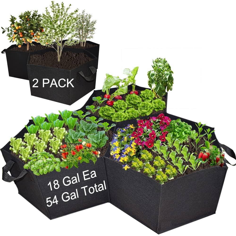 RSZBUMY Large Fabric Raised Garden Bed Outdoor, 3 Hexagonal Grids with Handles, Cloth Garden Bags to Grow Vegetables, Smaller Trees(54 Gallon, 2 Pack)