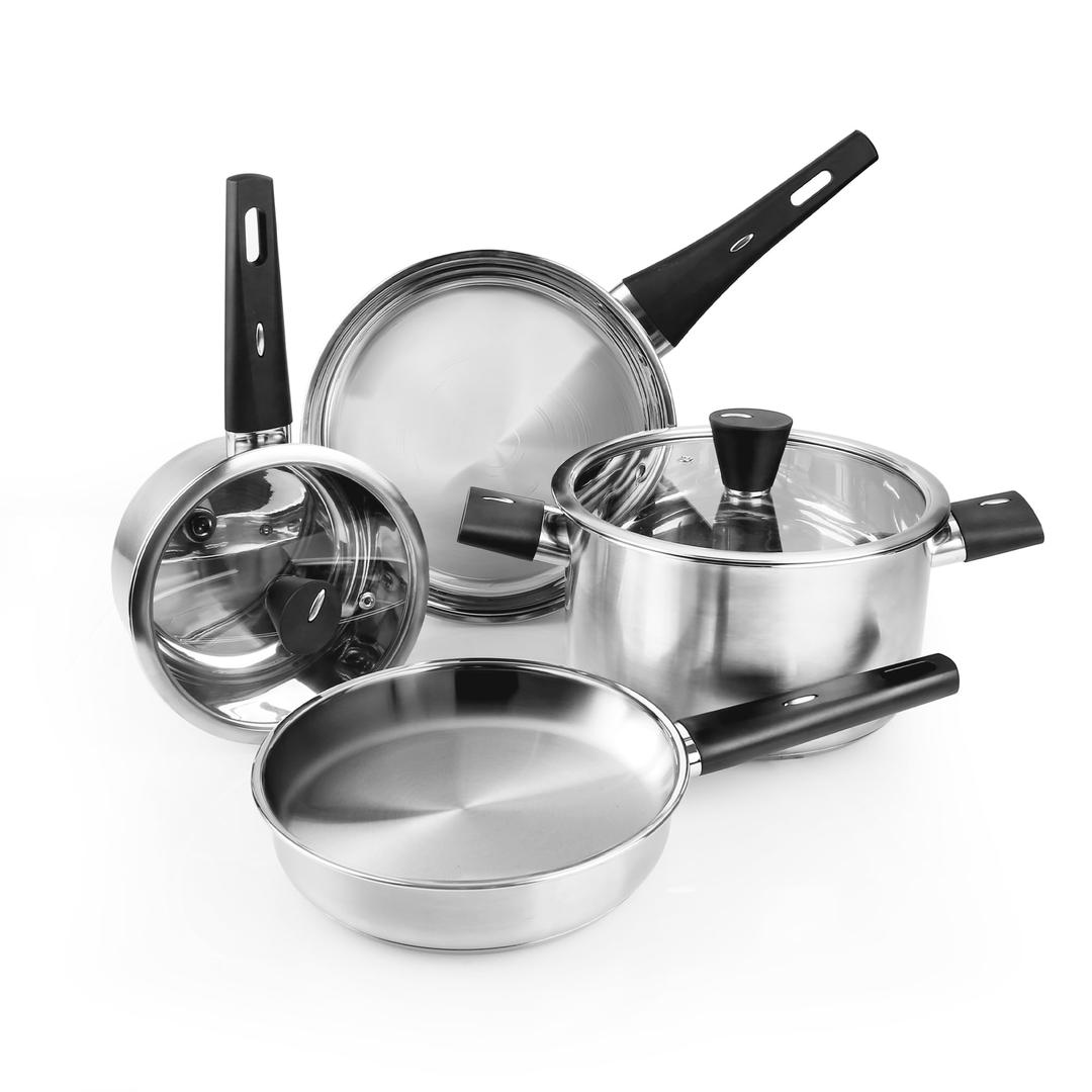 Meythway 𝐔𝐏𝐆𝐑𝐀𝐃𝐄 Stainless Steel Pots and Pans Set Non-Toxic, 6PCs Kitchen Cookware Sets with Stay-Cool Handles, Non-Stick, Dishwasher Safe&Compatible with All Stovetops(Gas,Electric&Induction)