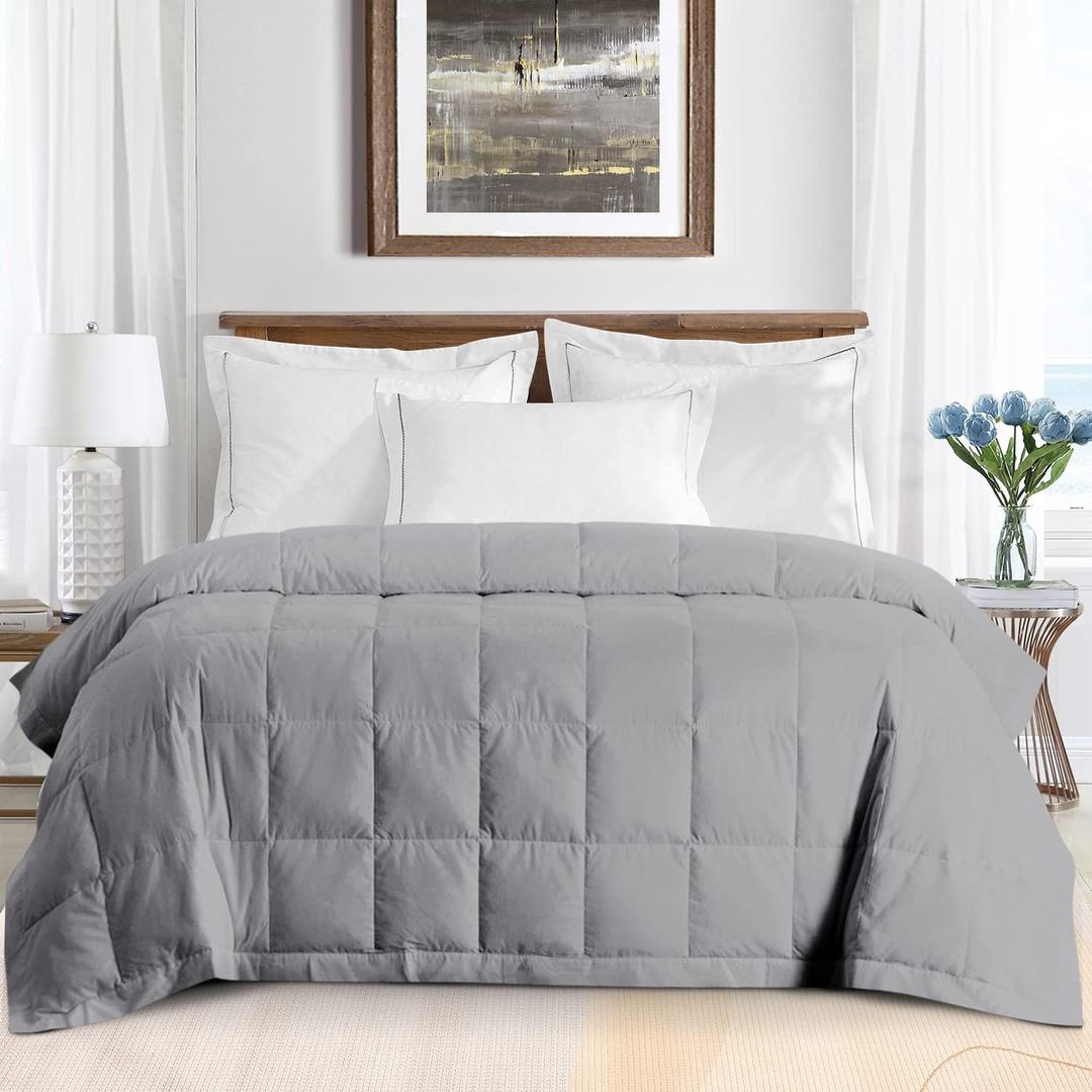 Amazon Brand - Pinzon Summer Ultra Soft Down Comforter Duvet Insert, 400 Thread Count, LIghtweight - Grey, Queen