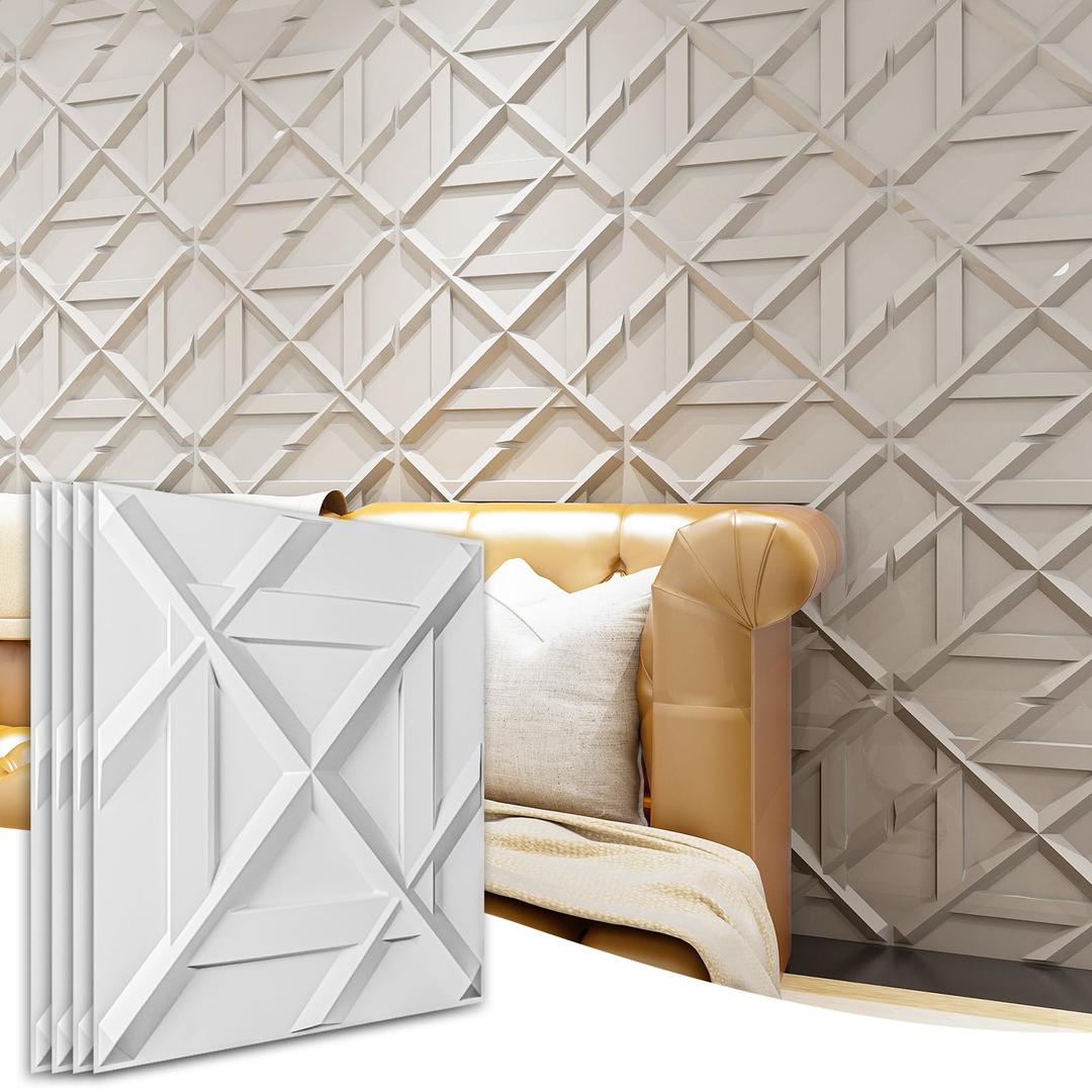 Art3d PVC 3D Wall Panel, Decorative Wall Tile in White 12-Pack 19.7"x19.7"