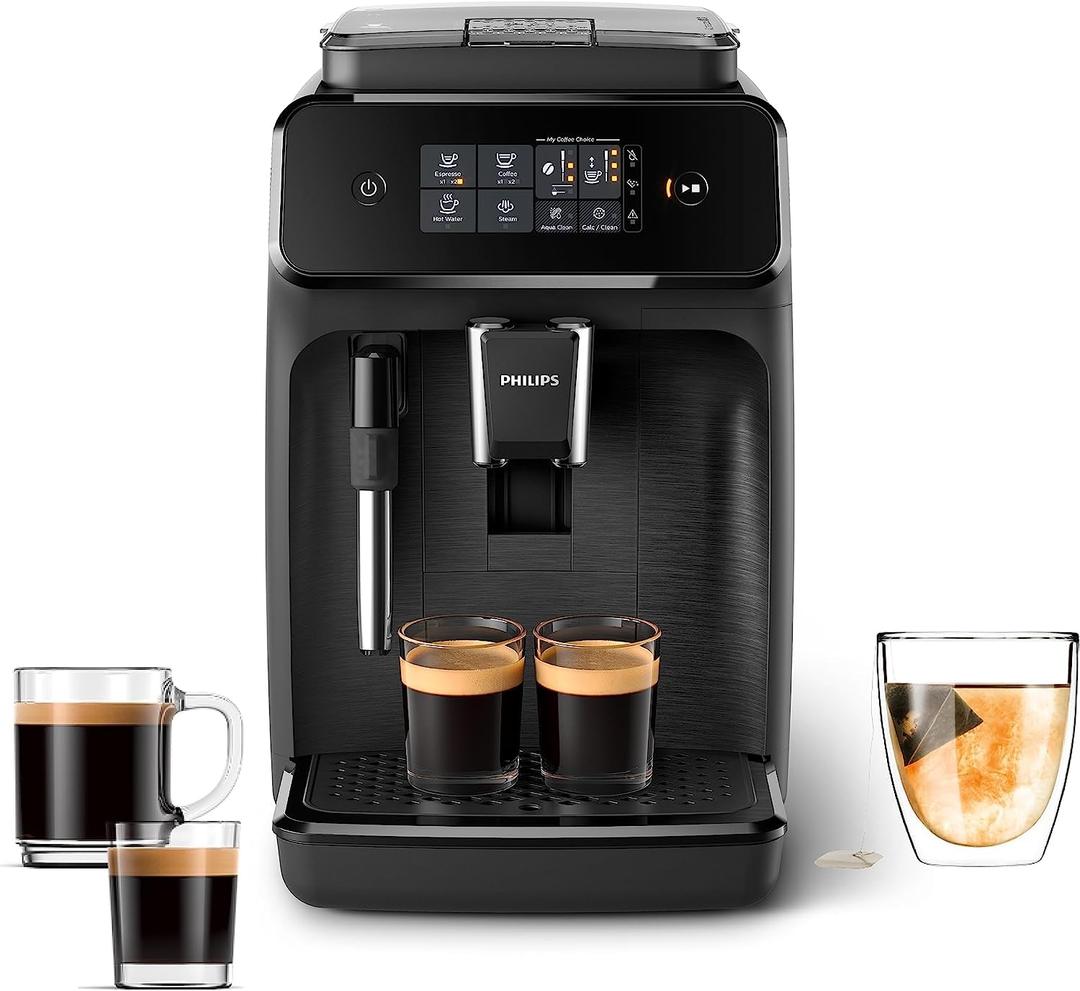 Philips 1200 Series Fully Automatic Espresso Machine, Classic Milk Frother, 2 Coffee Varieties, Intuitive Touch Display, 100% Ceramic Grinder, AquaClean Filter, Aroma Seal, Black (EP1220/04)