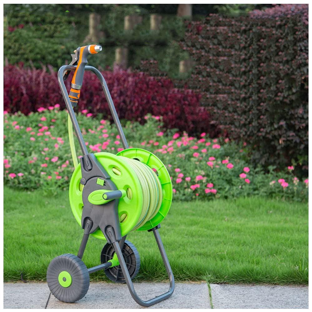 bAIWaNG Gardening Hose Reel Cart,Garden Hose Reel Set 20M/30M/50M with Spray Gun and Auto Wind-Up Guiding System (30m Hose Pipe with Storage Reel and Spray Gun),98ft hose reel car