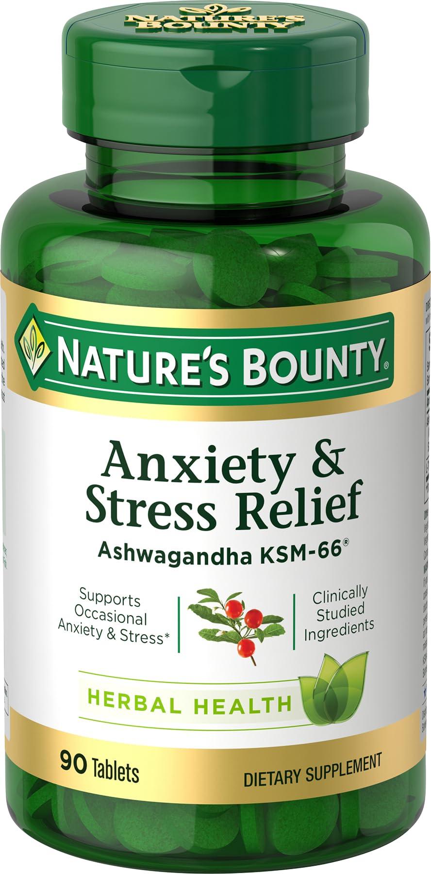 Nature's BountyStress Relief, Ashwagandha KSM-66, Supports Occasional Stress Relief, Dietary Supplement, Tablets, 90 Ct