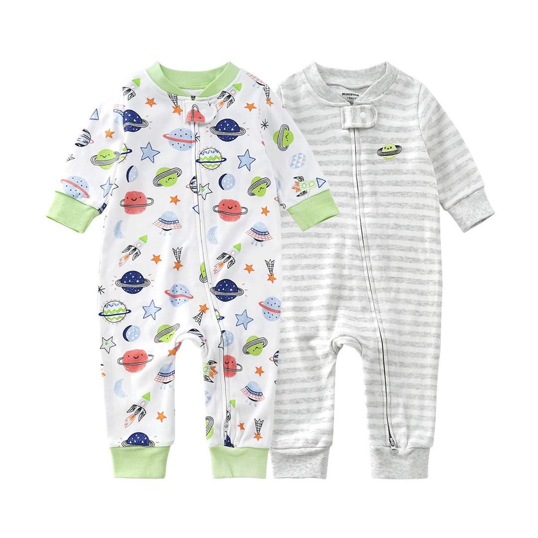 Teach LeanbhBaby 2-Pack Footless Pajamas Cotton Long Sleeve Printing 2 Way Zipper Romper Jumpsuit Sleep and Play 3-24 Months