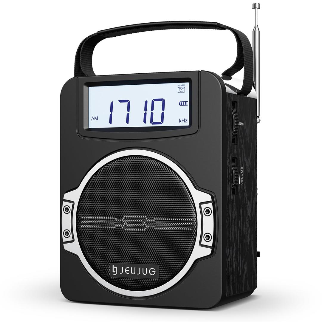 Radio Portable AM FM Digital Radios Clock Radio with Bluetooth 5 Watts Loud Speaker Rechargeable AM FM Radio Plug in Wall Battery Operated Radio Best Reception for Home Outdoor Great Gift Black