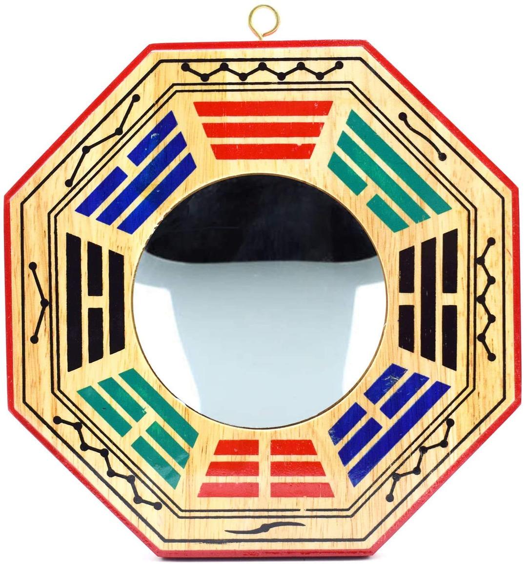 FUNSXBUG 4 Inch Chinese Bagua Mirror Feng Shui Wood Mirror (Convex)