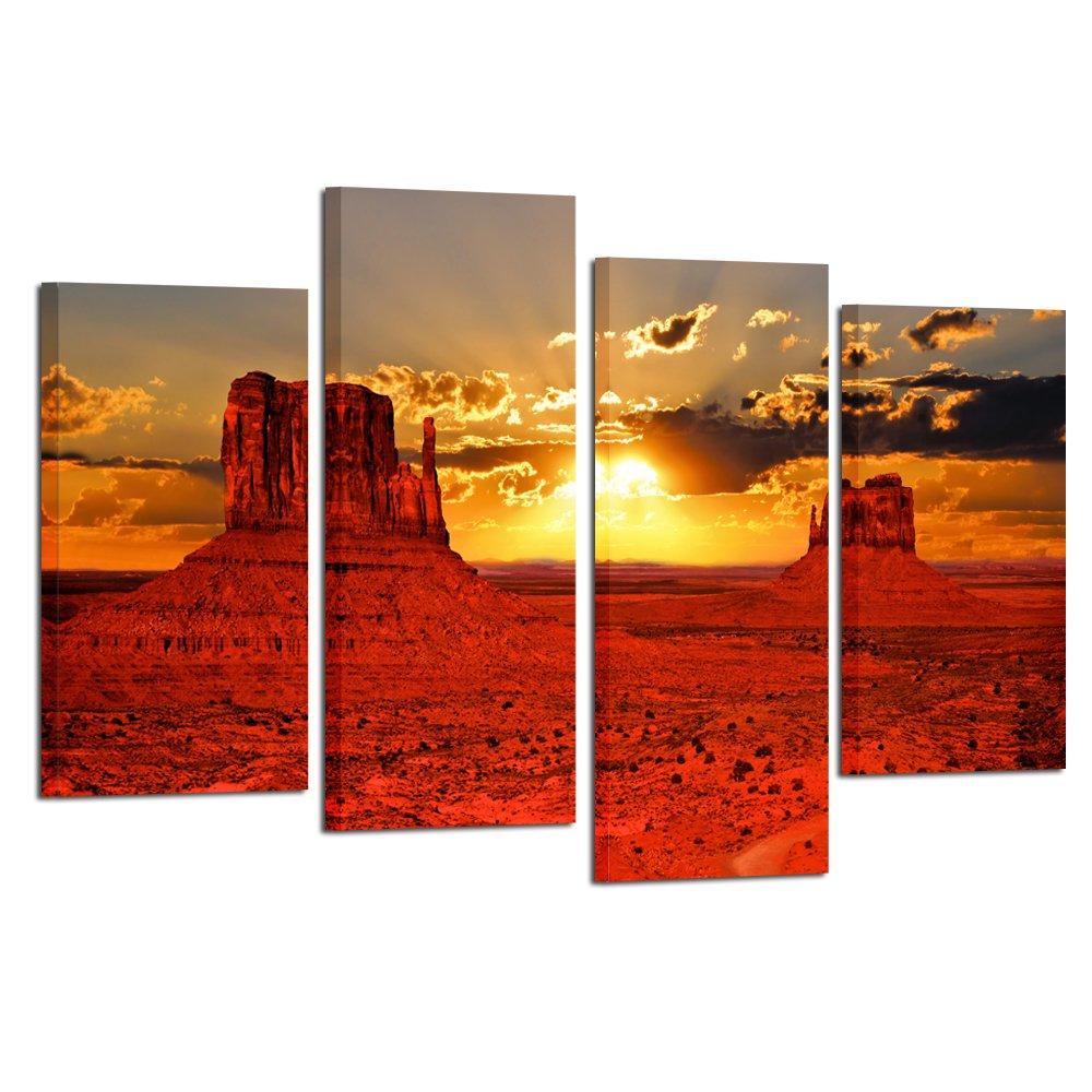 KREATIVE ARTS - Beautiful Sunrise over Iconic Monument Valley Arizona USA 4 panel Canvas Prints Wall Art Modern Wall Decor Landscape Picture Stretched Canvas Giclee Print Ready to Hang