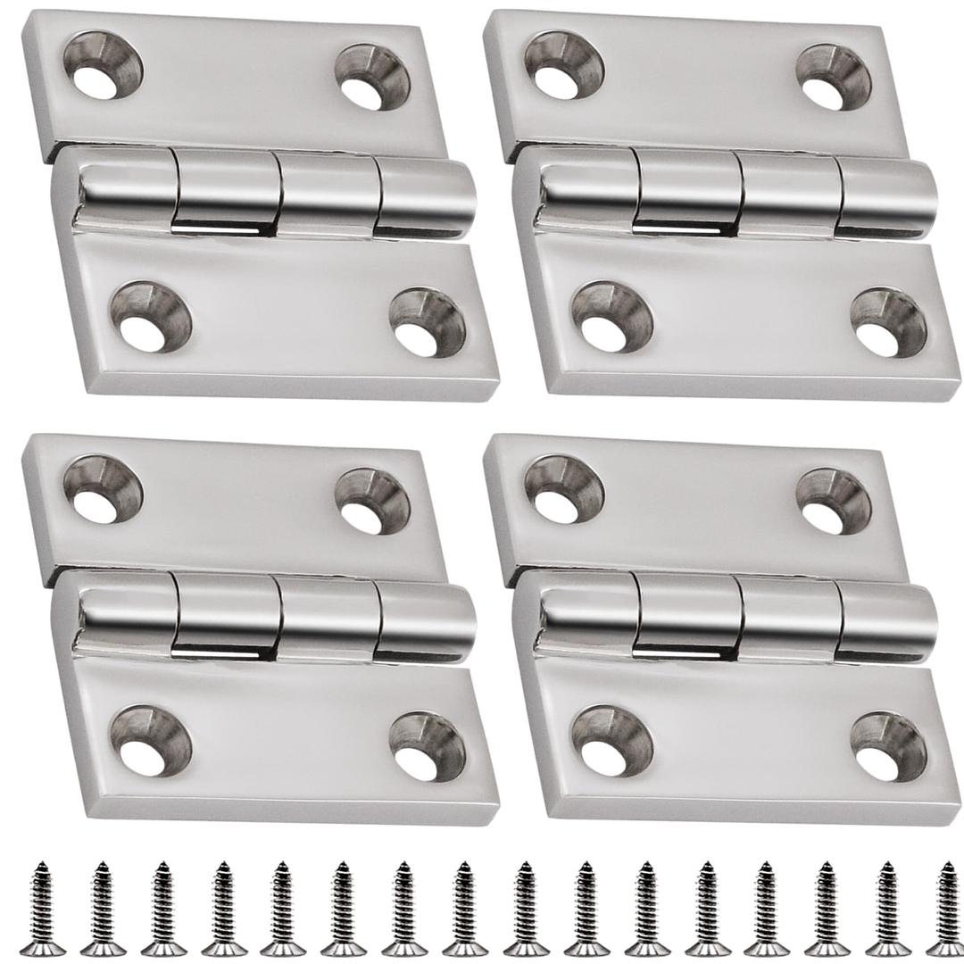 Laorde 316 Stainless Steel Hinges Marine Grade 1.5" x 1.5" Heavy Duty Boat Hatch Hinge (40 mm X 40 mm) 4 Pack Casting Cabinet Door Hinge with Screws