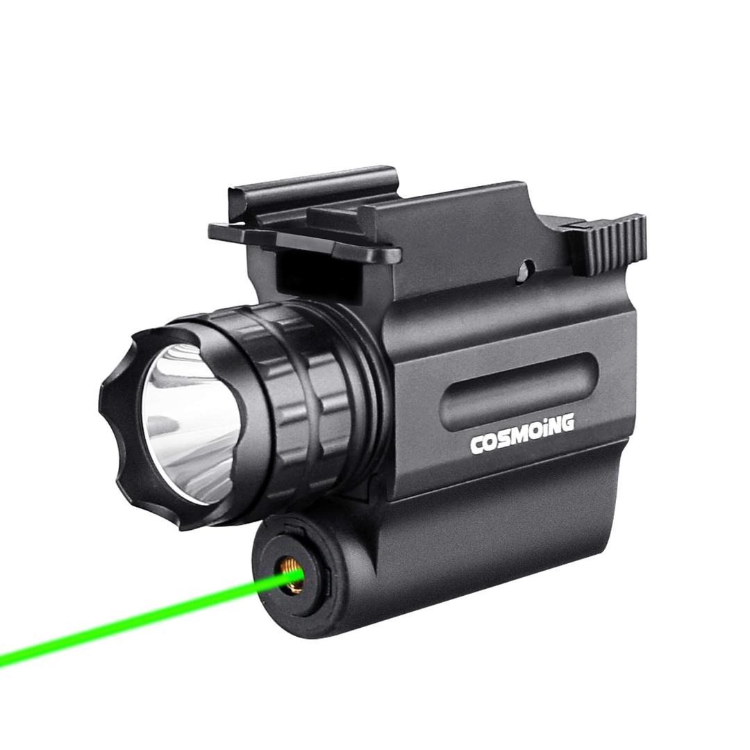 Rail Mounted Pistol Green Laser Light Combo (Laser Sight Combo) & 600 Lumen Strobe Pistol Flashlight Rail Mount Gun Flashlight with Quick Release for Pistols Handguns,Gun Light,Pistol,Rifles