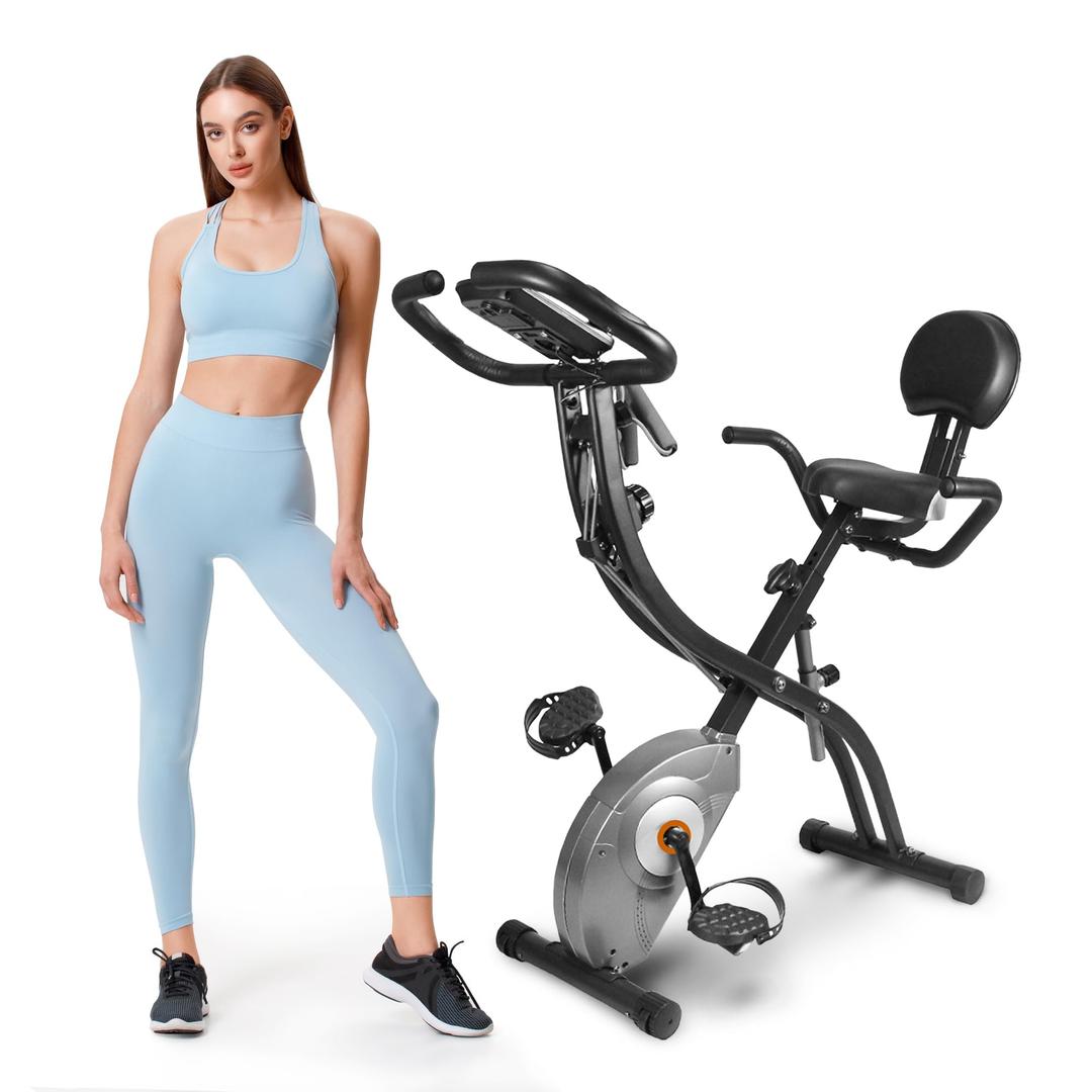 ATIVAFIT Exercise Bike Foldable Fitness Indoor Stationary Bike Magnetic 3 in 1 Upright Recumbent Exercise Bike for Home Workout (Black)