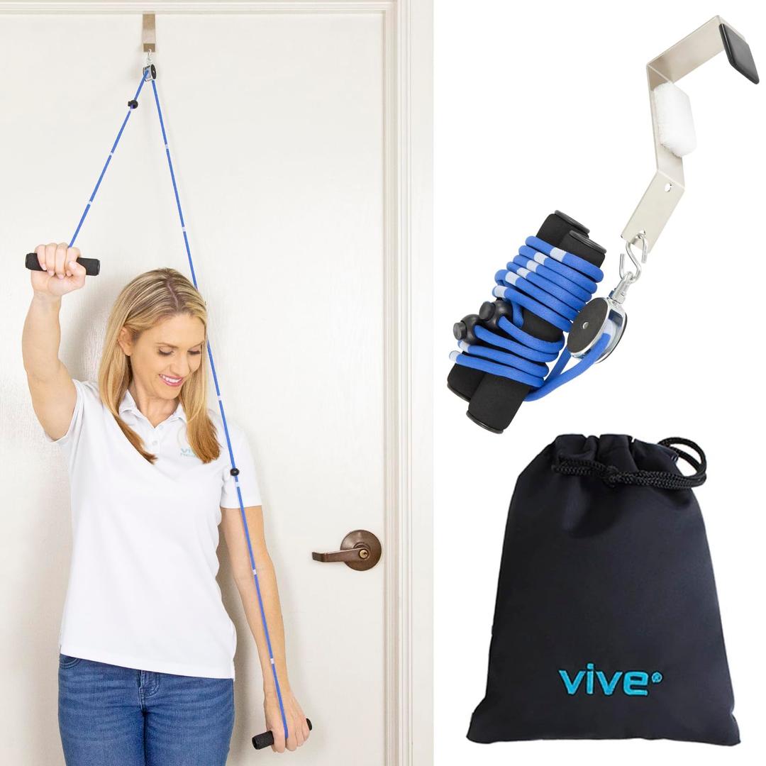 Vive Shoulder Pulley for Physical Therapy - Rotator Cuff Pain Pulley System - Over Door Rehab Exerciser - With Durable Metal Pulley & Comfortable Padded Handles (FSA/HSA Approved)